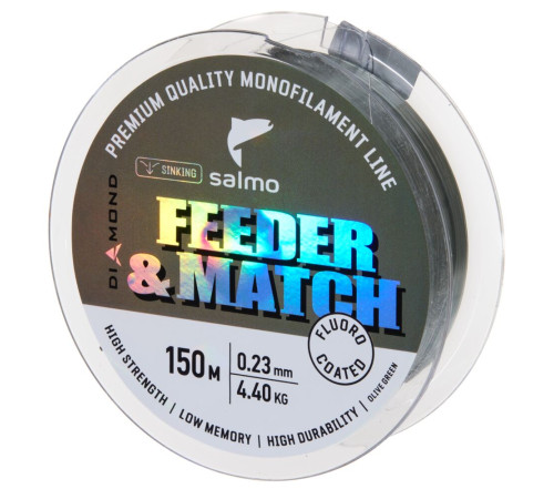 Монофильная леска Salmo Diamond FEEDER &amp;MATCH FLUORO COATED Olive Green 150м,  0.23мм