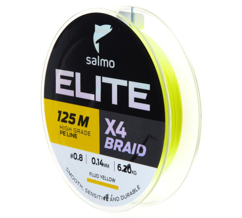 Плетеная леска Salmo Elite х4 BRAID Fluo Yellow 125м,  0.14мм