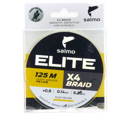 Плетеная леска Salmo Elite х4 BRAID Fluo Yellow 125м,  0.14мм