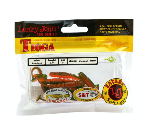 Силиконовые приманки Lucky John Pro Series TIOGA 2.4in T56, 9шт, виброхвост