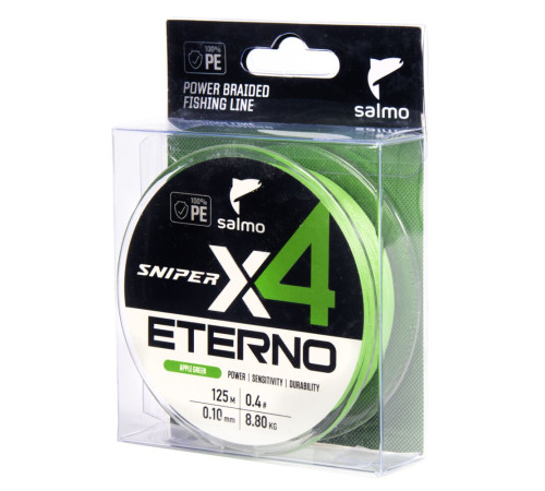 Плетеная леска Salmo Sniper Eterno х4 BRAID Apple Green 125м,  0.1мм