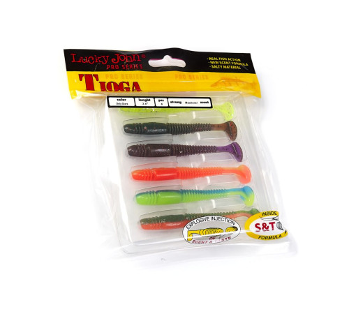 Силиконовые приманки Lucky John Pro Series TIOGA 3.4in MIX1, 6шт, виброхвост