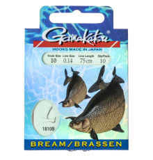 Крючки с поводком Gamakatsu BKS-1810B Bream Feeder 75см 0.14мм, №10, 10шт.