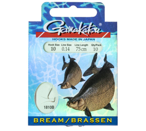 Крючки с поводком Gamakatsu BKS-1810B Bream Feeder 75см 0.14мм, №10, 10шт.