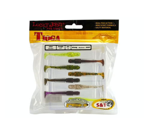Силиконовые приманки Lucky John Pro Series TIOGA 2.4in MIX1, 9шт, виброхвост