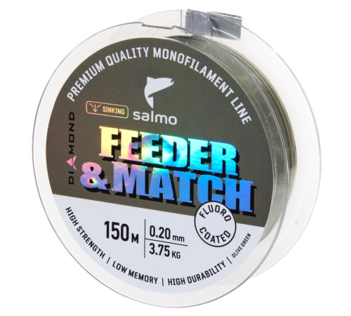 Монофильная леска Salmo Diamond FEEDER &amp;MATCH FLUORO COATED Olive Green 150м,  0.2мм