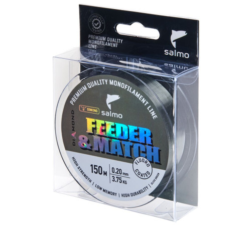 Монофильная леска Salmo Diamond FEEDER &amp;MATCH FLUORO COATED Olive Green 150м,  0.2мм
