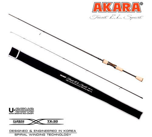 Спиннинг Akara Trout EL Sport UL, углеволокно, штекерный, 1,98 м, тест: 0,5-4,5 г, 77 г